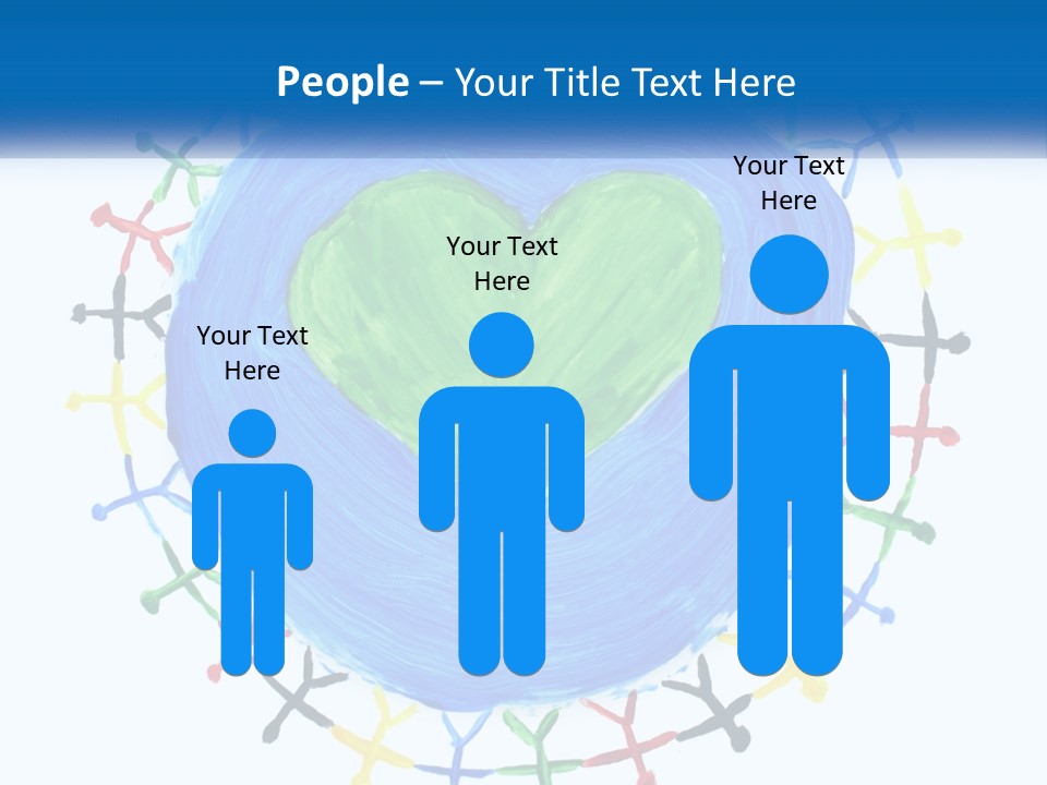A Green Heart On A Blue Circle With People Around It PowerPoint Template