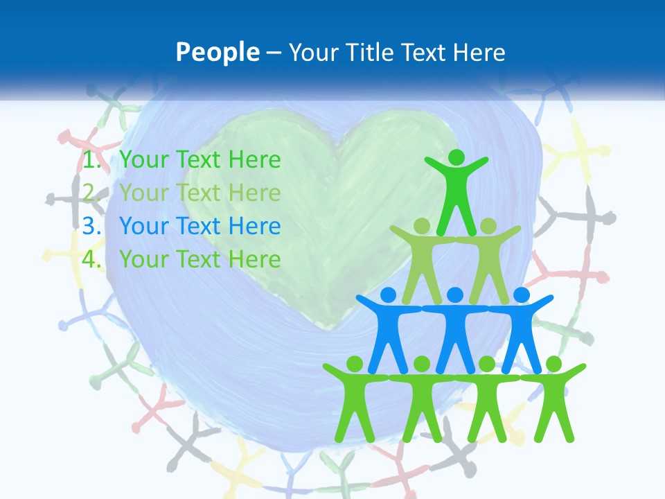 A Green Heart On A Blue Circle With People Around It PowerPoint Template