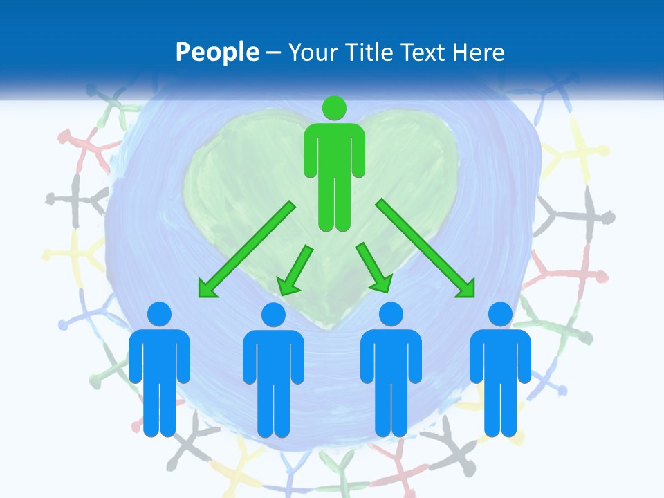 A Green Heart On A Blue Circle With People Around It PowerPoint Template