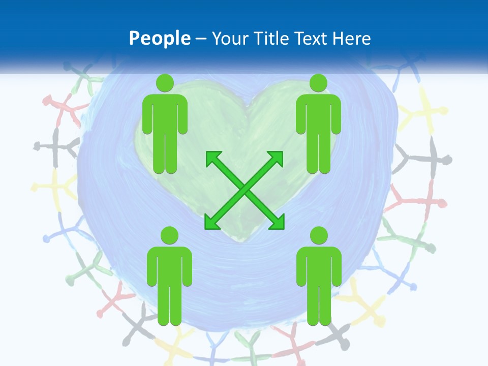 A Green Heart On A Blue Circle With People Around It PowerPoint Template