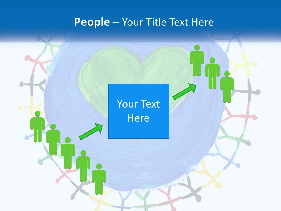 A Green Heart On A Blue Circle With People Around It PowerPoint Template