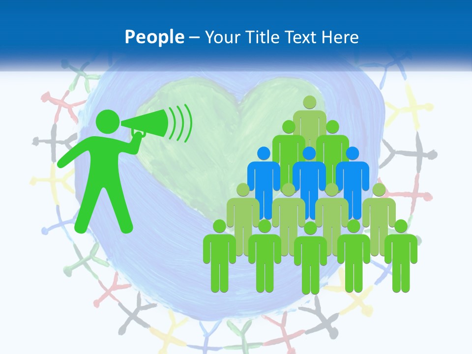 A Green Heart On A Blue Circle With People Around It PowerPoint Template