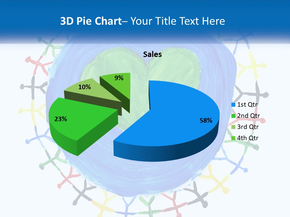 A Green Heart On A Blue Circle With People Around It PowerPoint Template