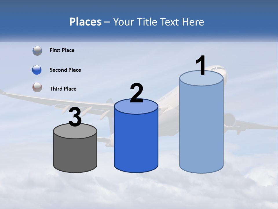 An Airplane Flying In The Sky With Clouds PowerPoint Template