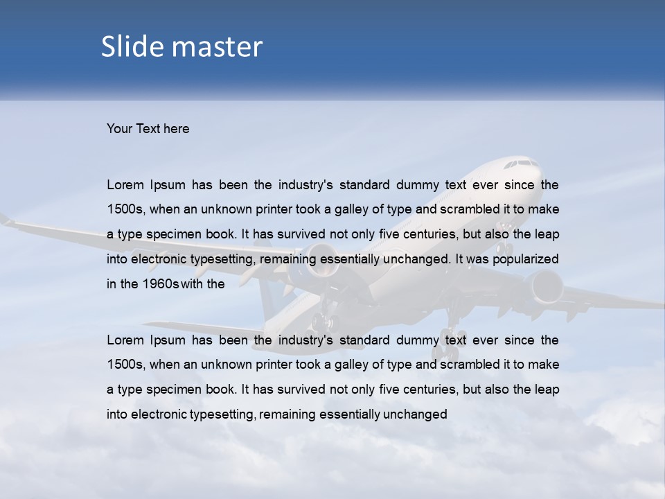 An Airplane Flying In The Sky With Clouds PowerPoint Template
