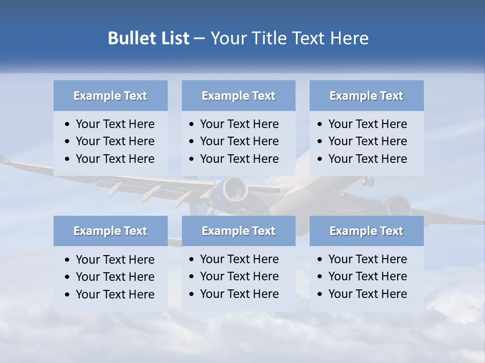 An Airplane Flying In The Sky With Clouds PowerPoint Template