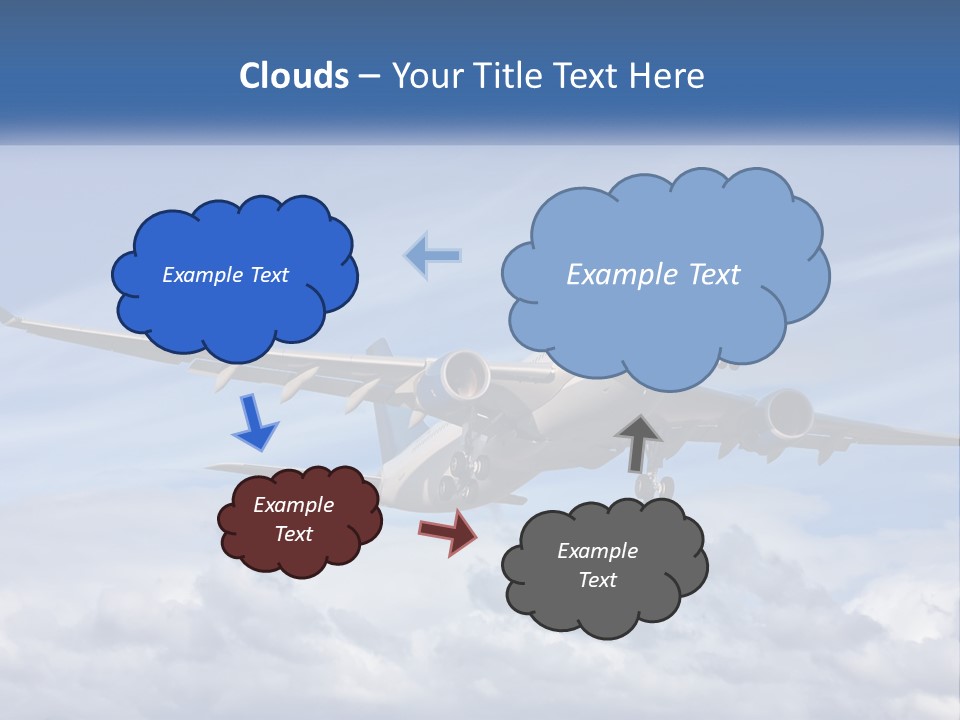 An Airplane Flying In The Sky With Clouds PowerPoint Template