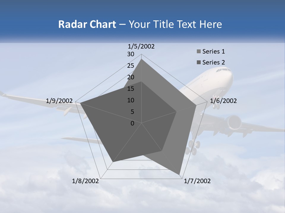 An Airplane Flying In The Sky With Clouds PowerPoint Template