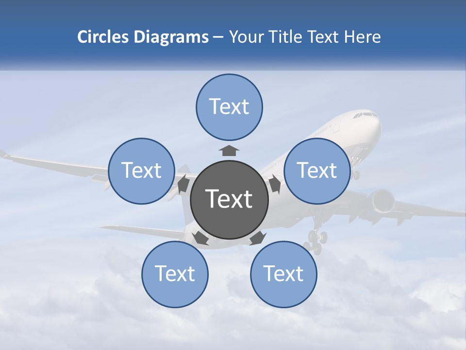 An Airplane Flying In The Sky With Clouds PowerPoint Template