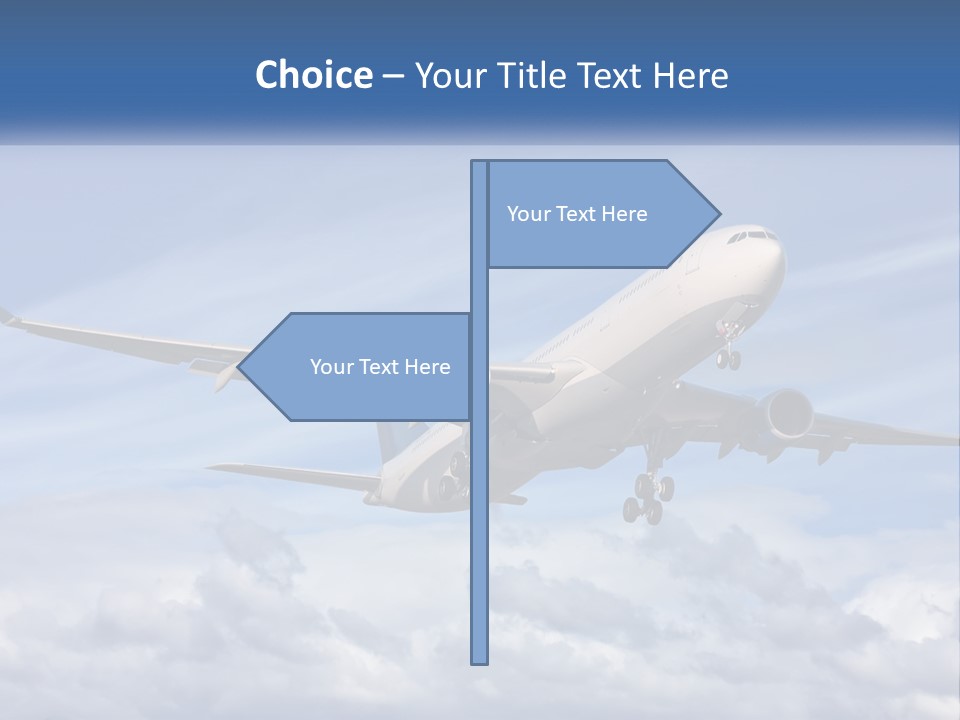 An Airplane Flying In The Sky With Clouds PowerPoint Template