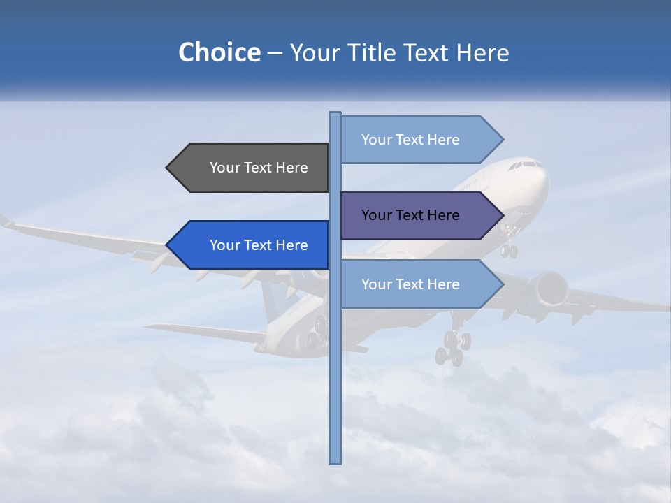 An Airplane Flying In The Sky With Clouds PowerPoint Template