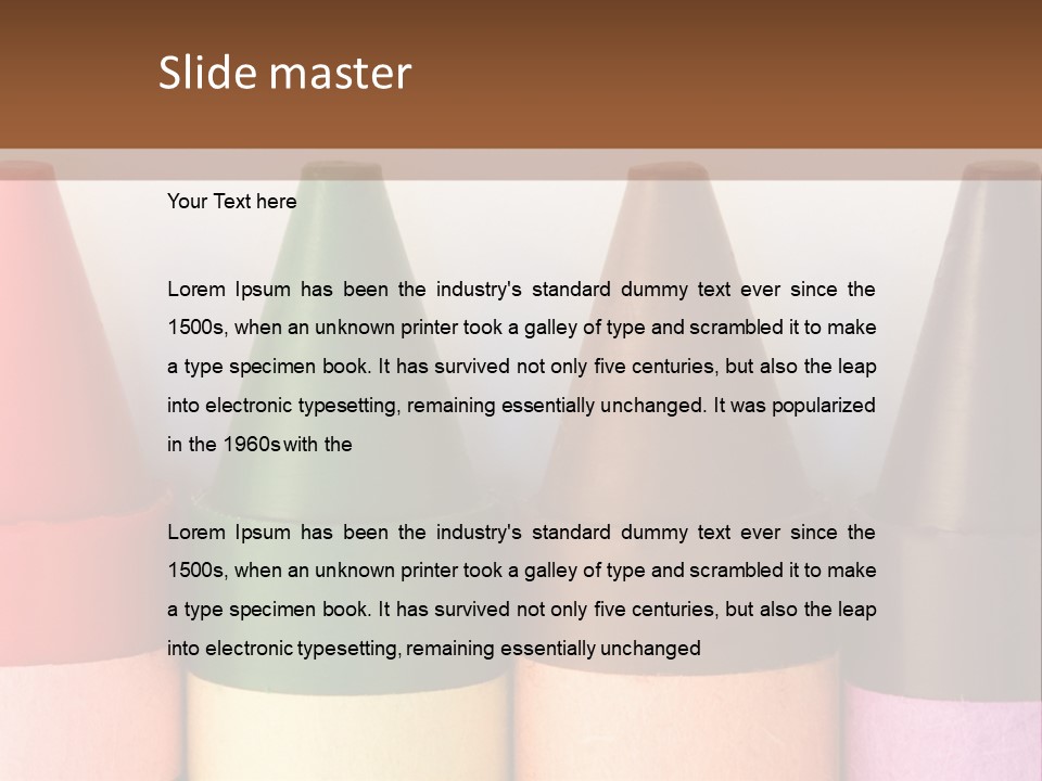 A Row Of Crayons With A Brown Background PowerPoint Template