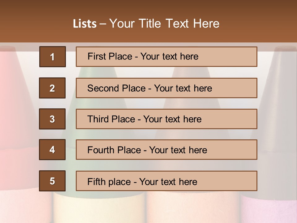 A Row Of Crayons With A Brown Background PowerPoint Template
