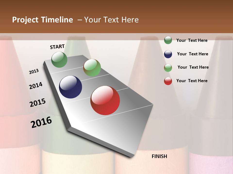 A Row Of Crayons With A Brown Background PowerPoint Template