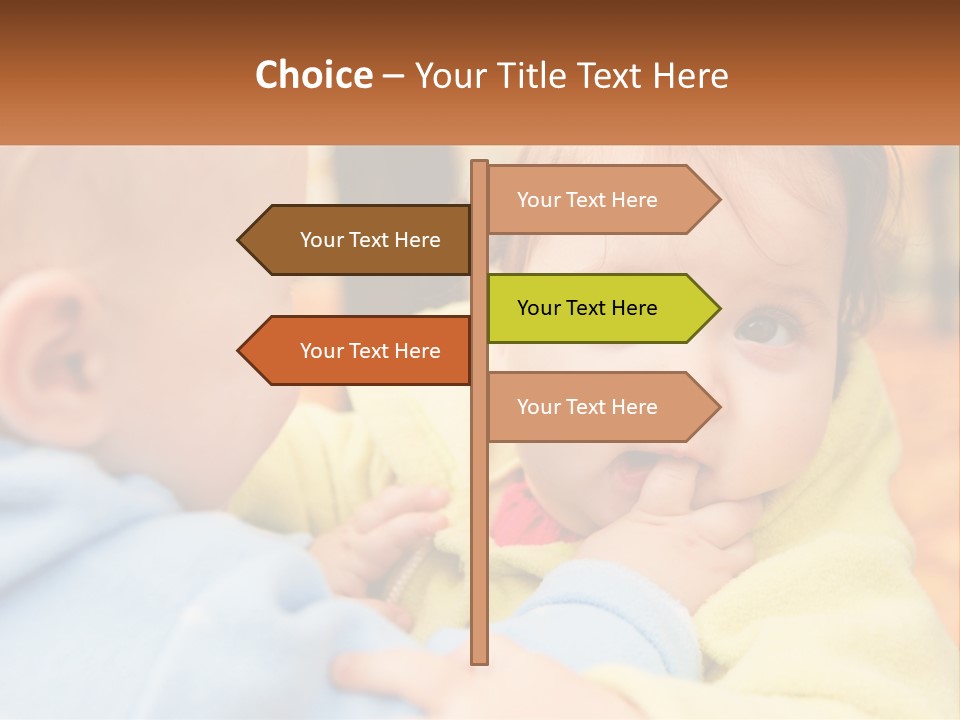 A Baby With A Yellow Jacket Is Looking At Another Baby PowerPoint Template