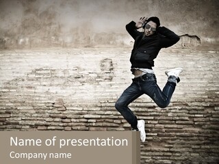 A Man Jumping In The Air With His Hands Up PowerPoint Template