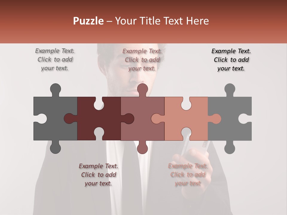 A Man In A Suit Looking At His Cell Phone PowerPoint Template