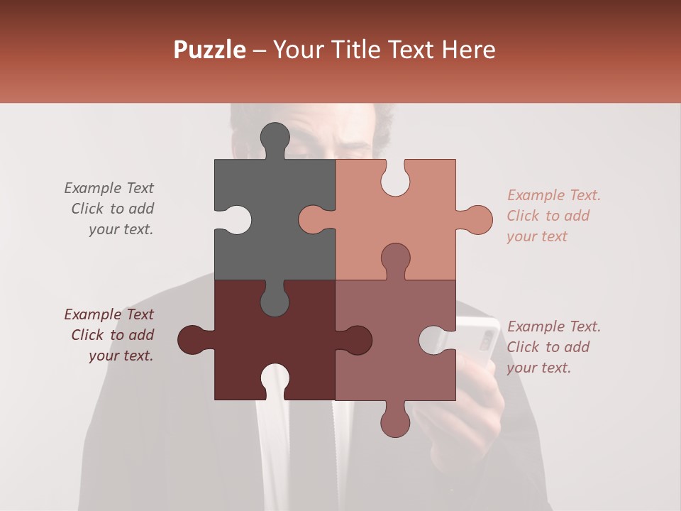 A Man In A Suit Looking At His Cell Phone PowerPoint Template