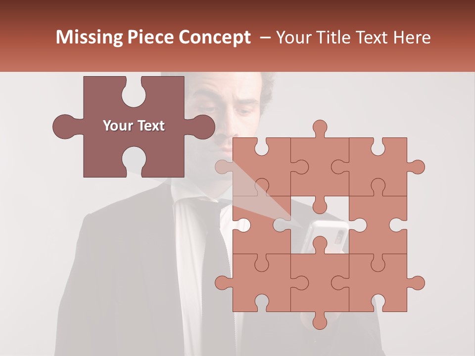 A Man In A Suit Looking At His Cell Phone PowerPoint Template