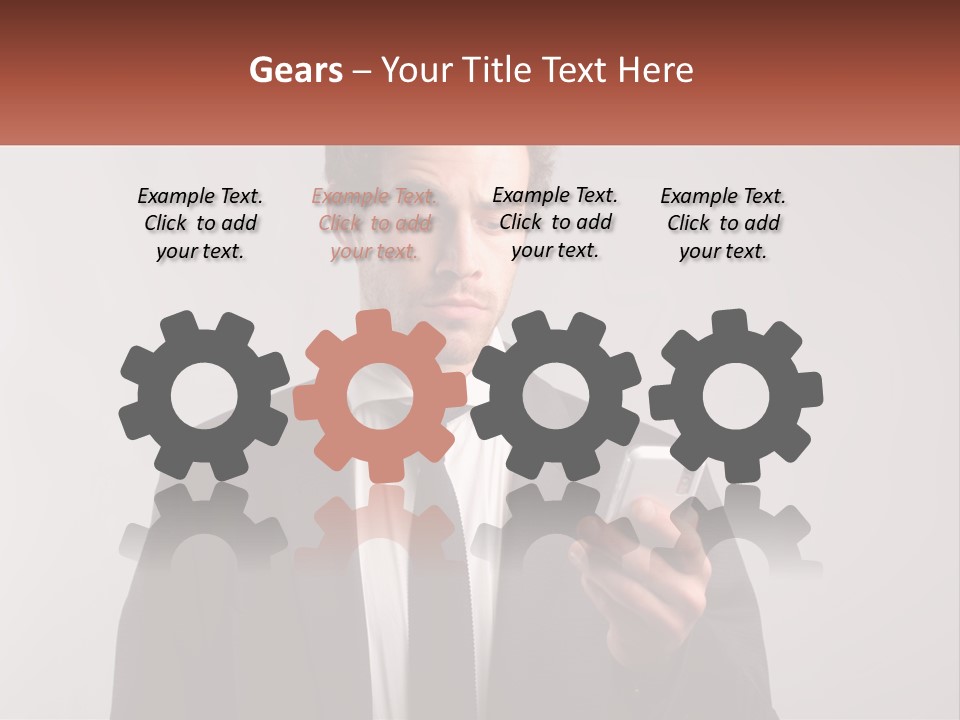 A Man In A Suit Looking At His Cell Phone PowerPoint Template