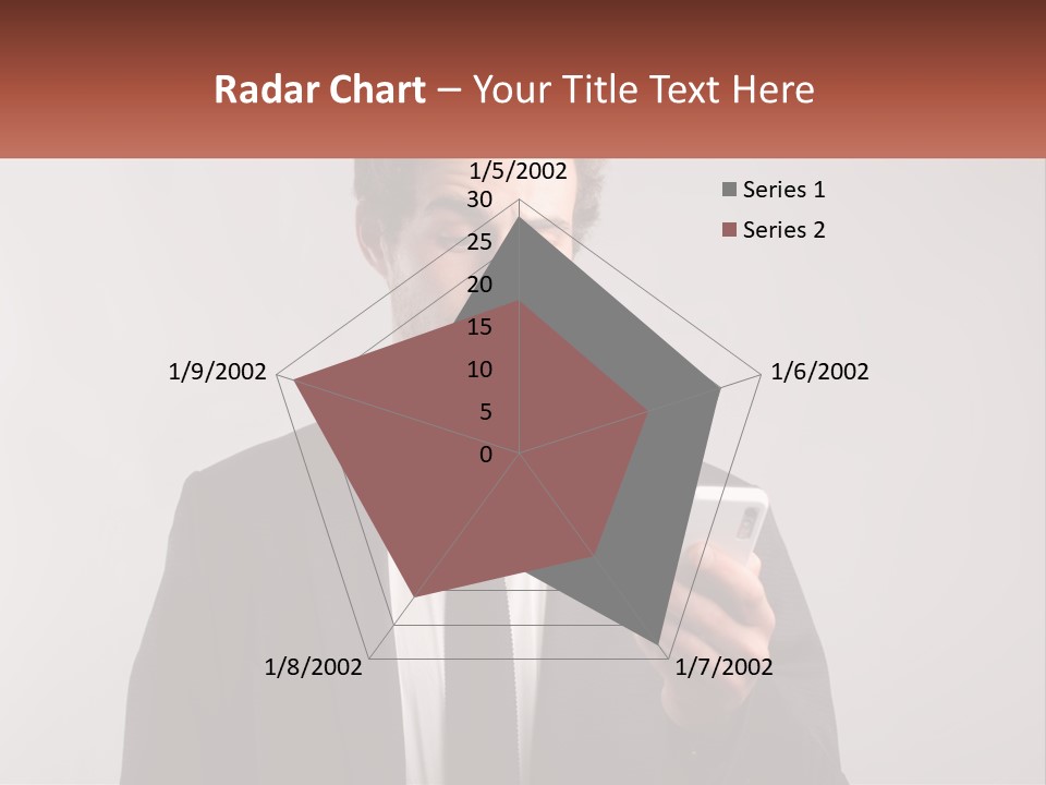 A Man In A Suit Looking At His Cell Phone PowerPoint Template