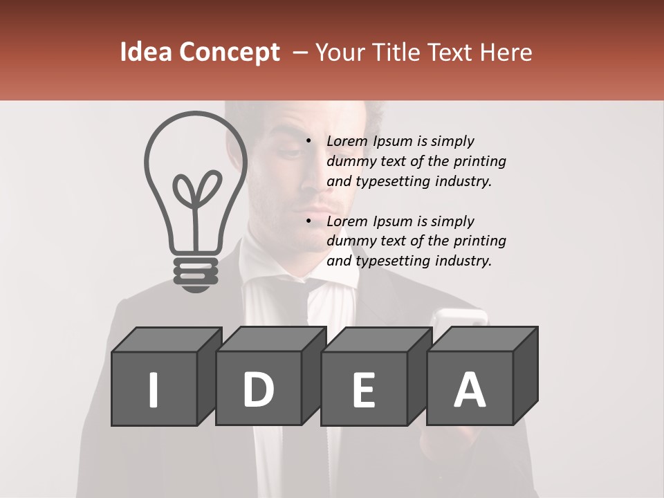 A Man In A Suit Looking At His Cell Phone PowerPoint Template