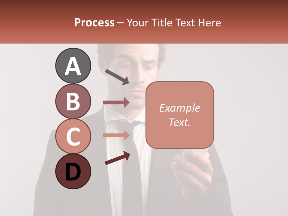 A Man In A Suit Looking At His Cell Phone PowerPoint Template