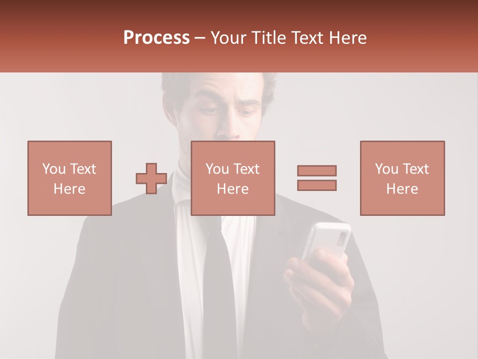A Man In A Suit Looking At His Cell Phone PowerPoint Template