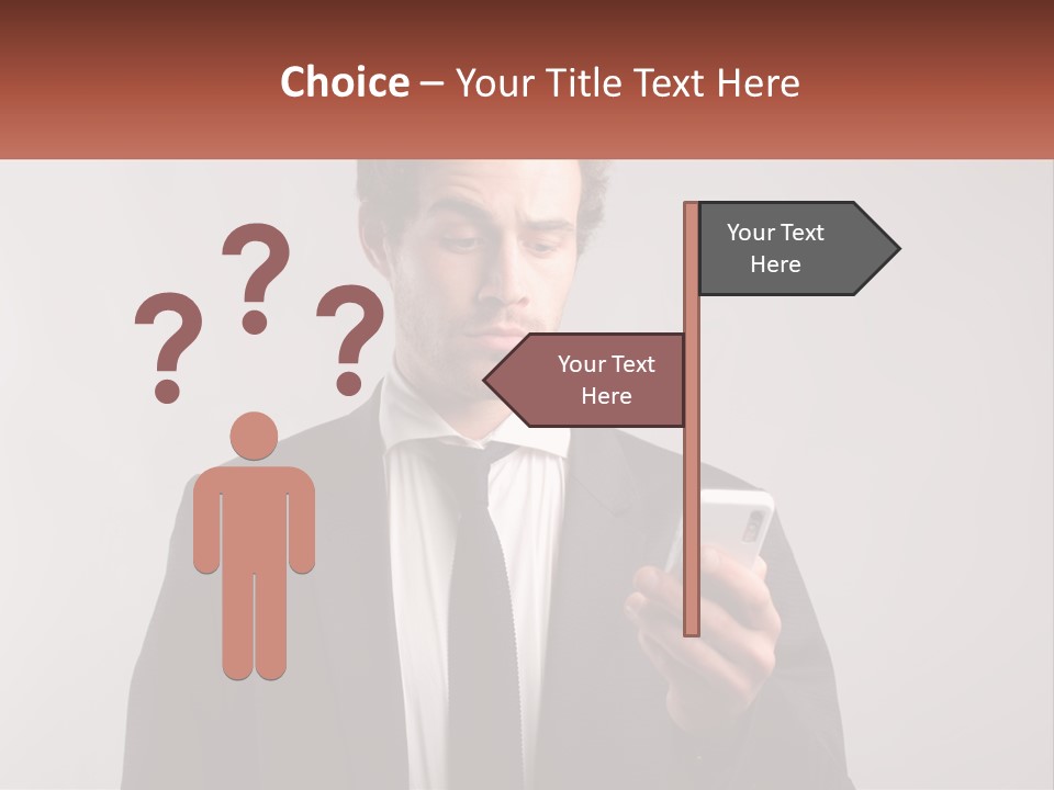 A Man In A Suit Looking At His Cell Phone PowerPoint Template