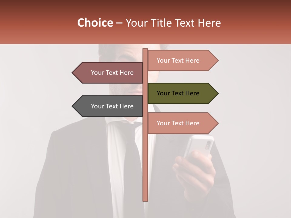 A Man In A Suit Looking At His Cell Phone PowerPoint Template