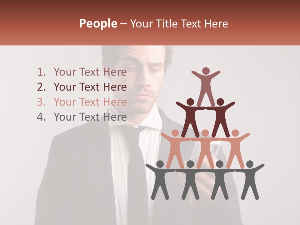 A Man In A Suit Looking At His Cell Phone PowerPoint Template