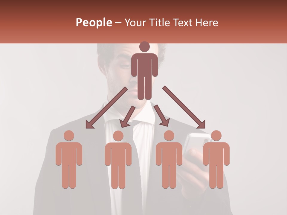 A Man In A Suit Looking At His Cell Phone PowerPoint Template