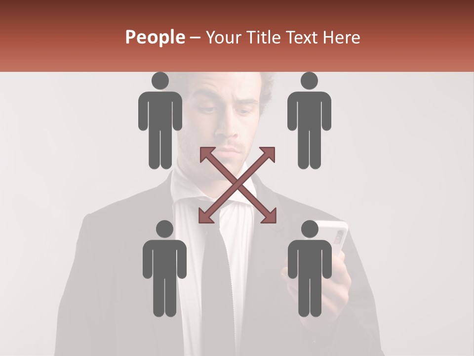 A Man In A Suit Looking At His Cell Phone PowerPoint Template