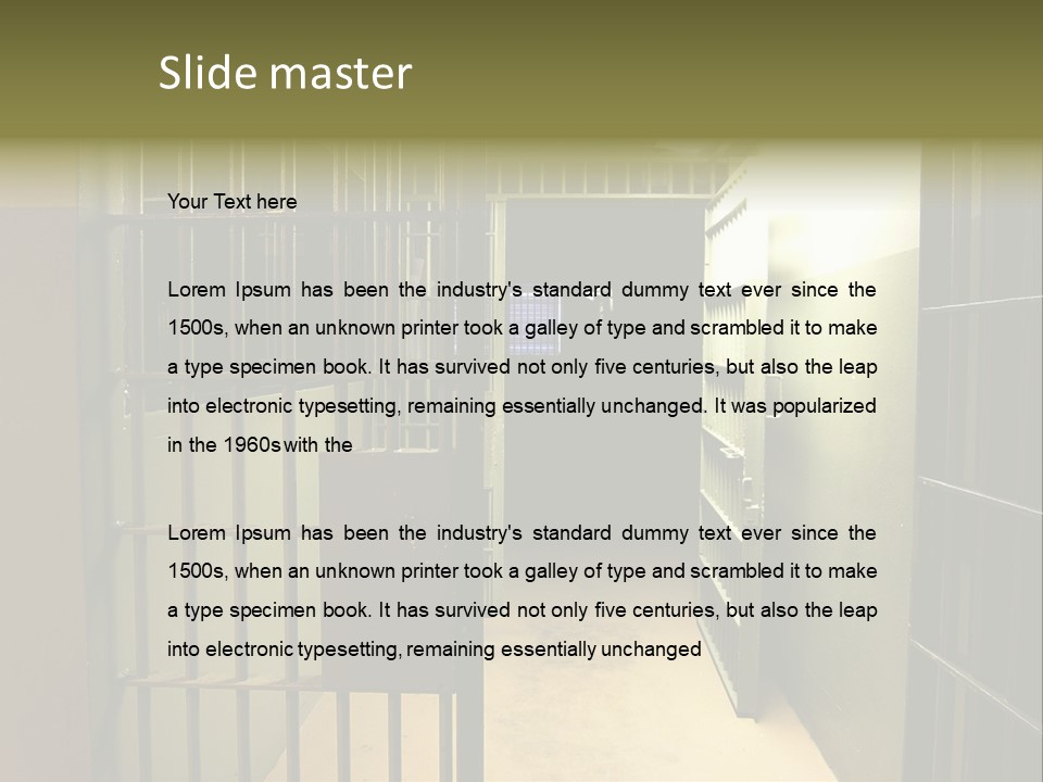 A Jail Cell With A Door Open And A Light On PowerPoint Template