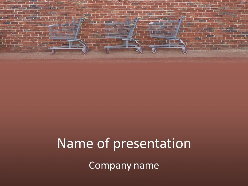 Three Empty Shopping Carts Lined Up Against A Brick Wall PowerPoint Template