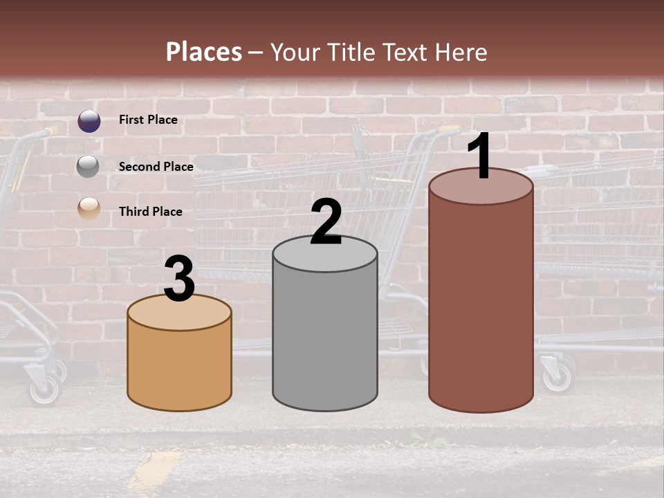 Three Empty Shopping Carts Lined Up Against A Brick Wall PowerPoint Template