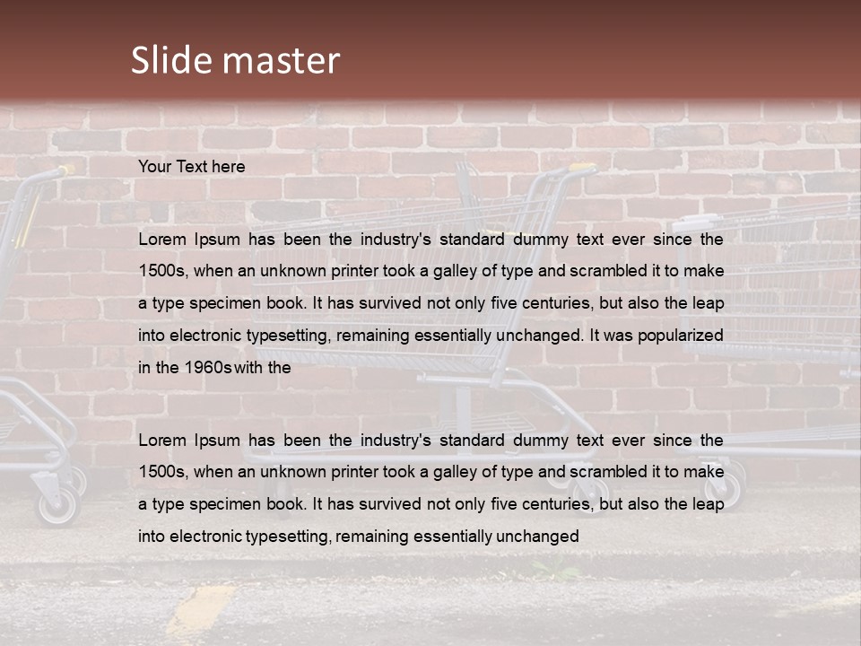 Three Empty Shopping Carts Lined Up Against A Brick Wall PowerPoint Template