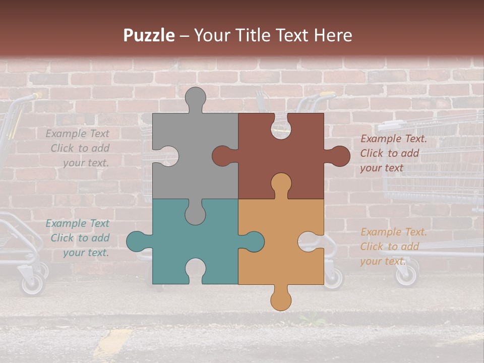 Three Empty Shopping Carts Lined Up Against A Brick Wall PowerPoint Template