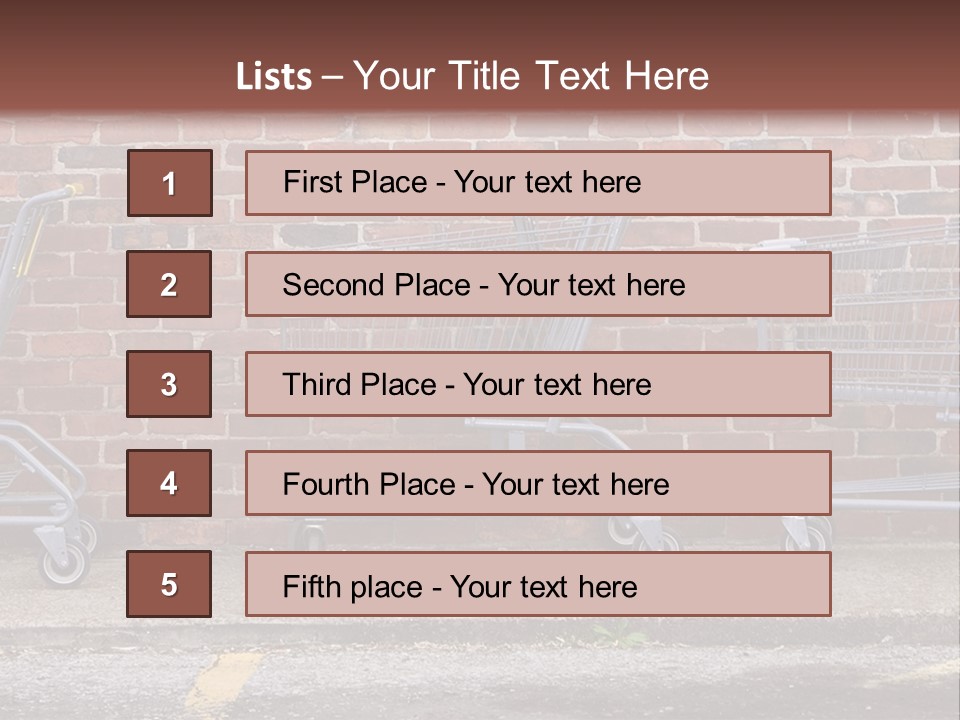 Three Empty Shopping Carts Lined Up Against A Brick Wall PowerPoint Template
