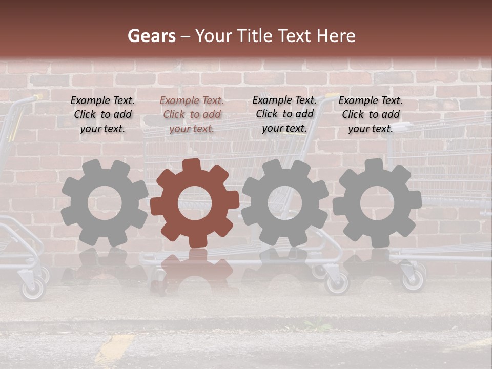 Three Empty Shopping Carts Lined Up Against A Brick Wall PowerPoint Template