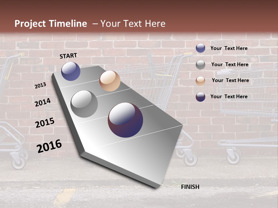 Three Empty Shopping Carts Lined Up Against A Brick Wall PowerPoint Template
