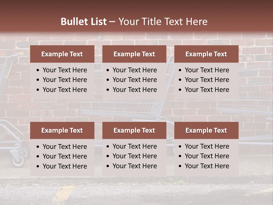 Three Empty Shopping Carts Lined Up Against A Brick Wall PowerPoint Template