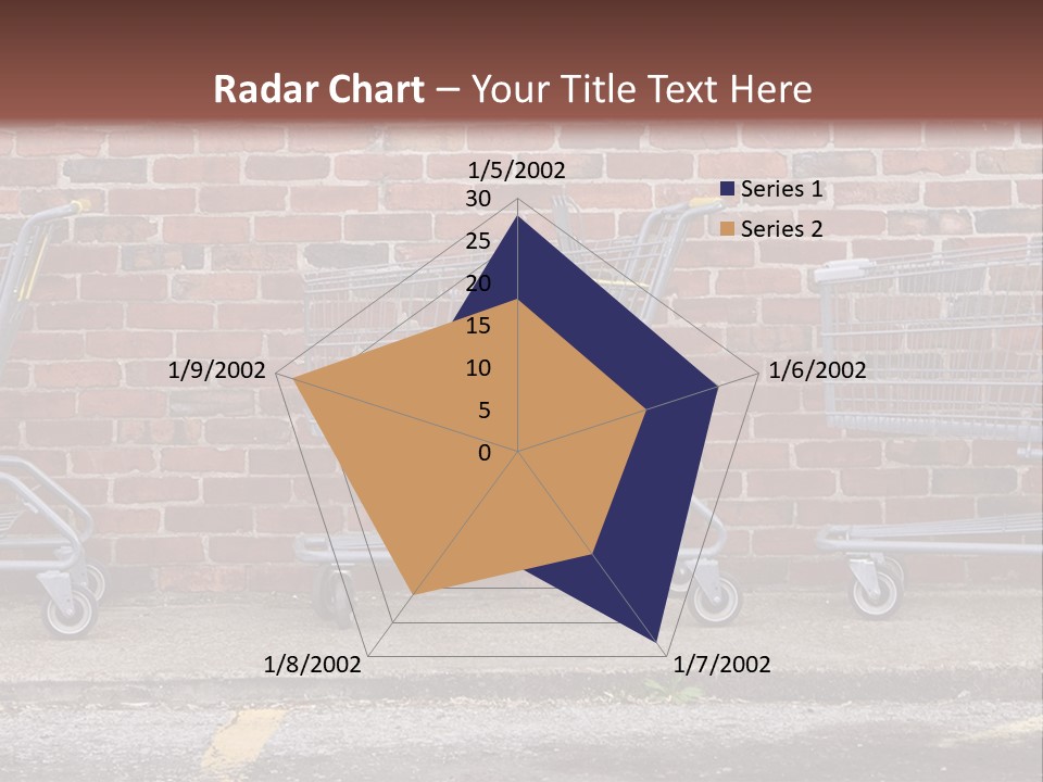 Three Empty Shopping Carts Lined Up Against A Brick Wall PowerPoint Template