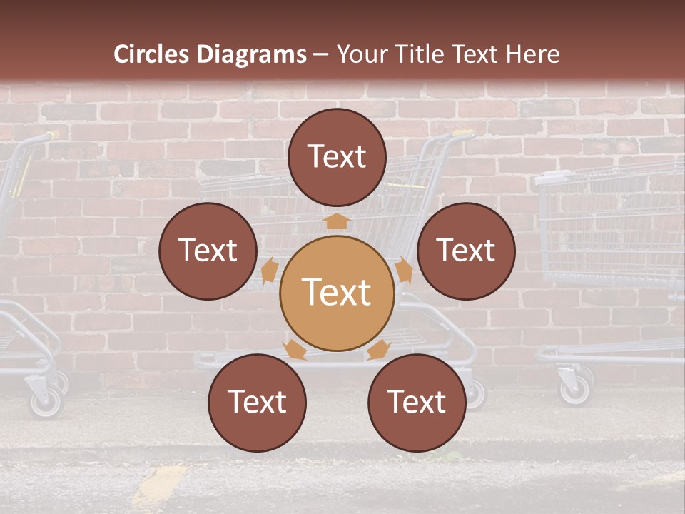 Three Empty Shopping Carts Lined Up Against A Brick Wall PowerPoint Template