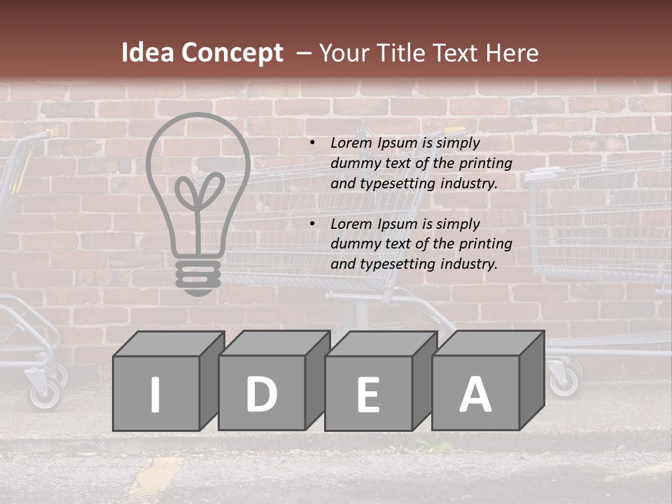 Three Empty Shopping Carts Lined Up Against A Brick Wall PowerPoint Template