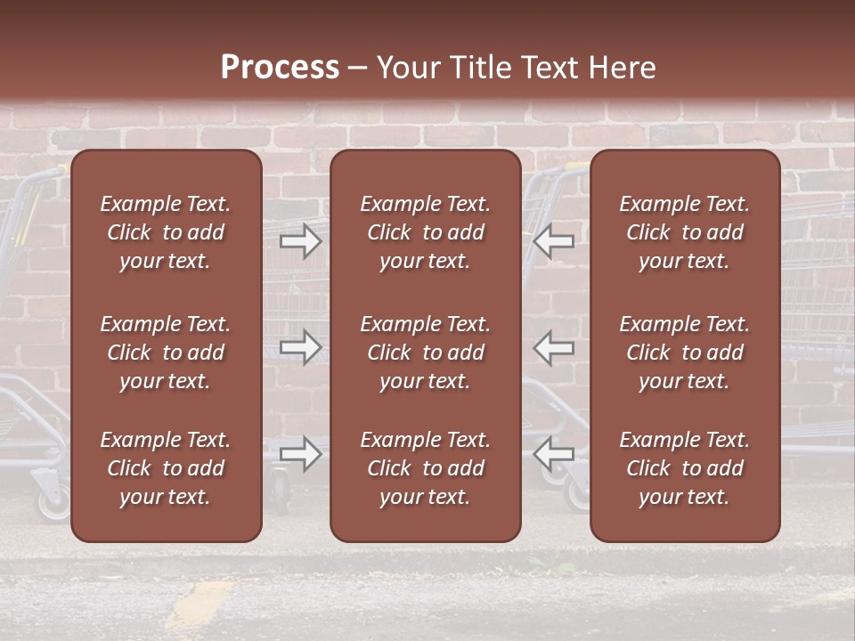 Three Empty Shopping Carts Lined Up Against A Brick Wall PowerPoint Template