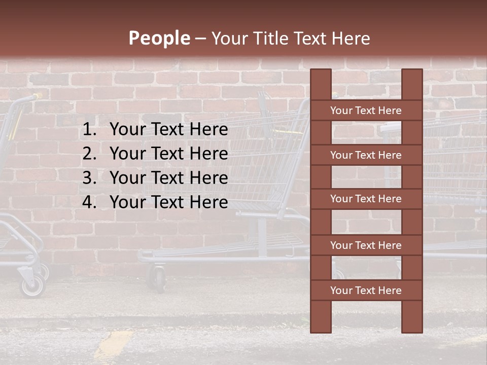 Three Empty Shopping Carts Lined Up Against A Brick Wall PowerPoint Template