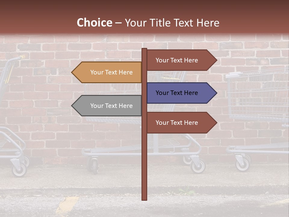 Three Empty Shopping Carts Lined Up Against A Brick Wall PowerPoint Template