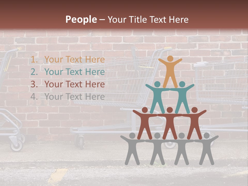 Three Empty Shopping Carts Lined Up Against A Brick Wall PowerPoint Template