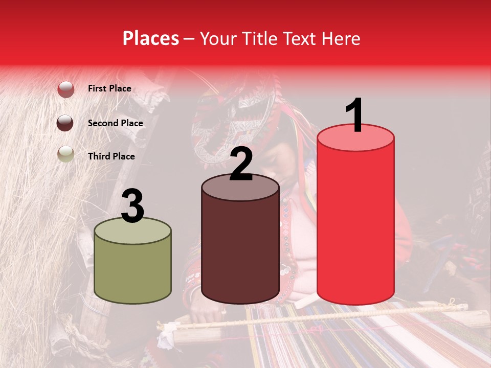 A Woman In A Red Dress Is Weaving A Piece Of Fabric PowerPoint Template